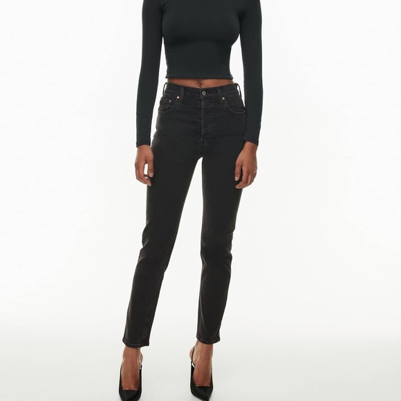 Denim Forum Denim - Aritzia Denim Forum The Yoko High Rise Slim Black Straight Jeans Size 25